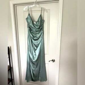 Dusty Sage David Bridal Satin Spaghetti Strap Dress